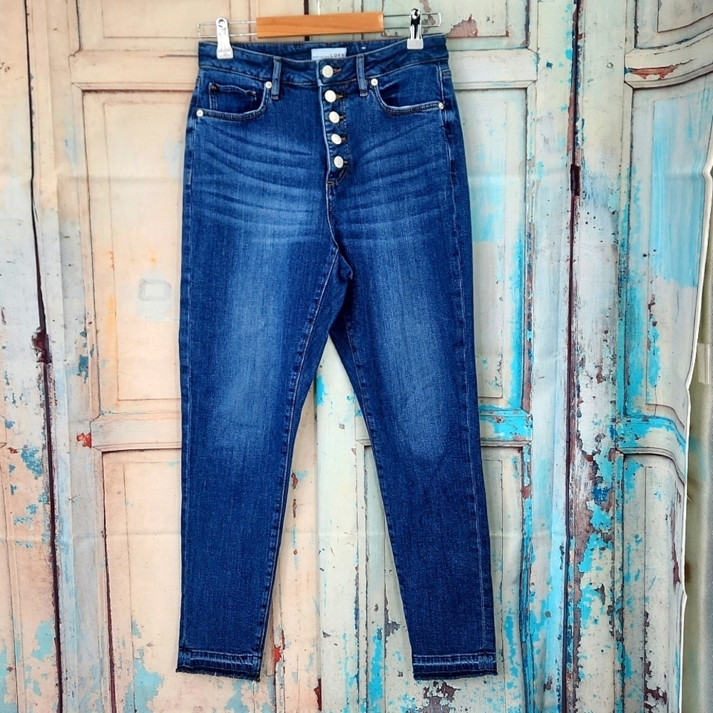 Loft Button‎ Front High Rise Skinny Jeans - Picture 2 of 9